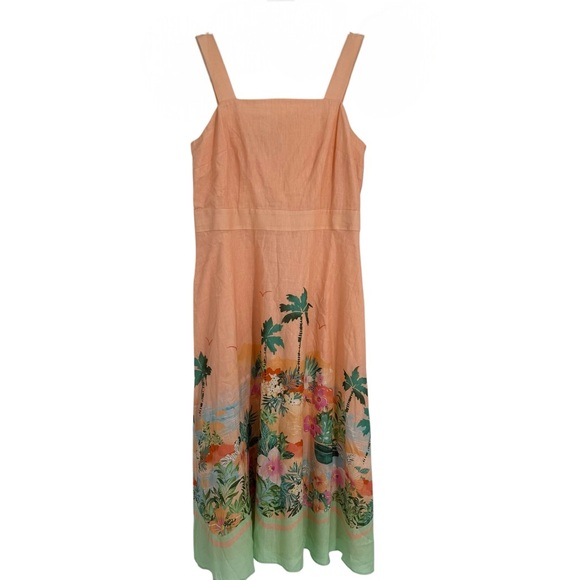 Talbots Sunset Horizon Floral Linen Maxi Dress Womens Size 8P Tropical Peach - Picture 3 of 11